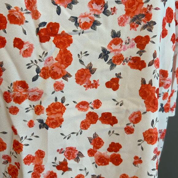 Floral Top XL Cream Orange Short Sleeve Flutter Soft Silk Coquette Feminine Boho - Picture 6 of 7